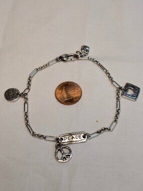 Brighton “Imagine Peace” Charm Bracelet – Silver Tone, 9" with 1" Extender